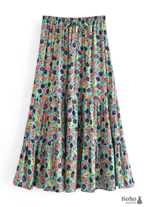 Boho Skirts in Camila Flower in Green For Women